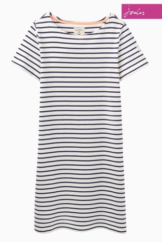 Cream Joules Riviera Stripe Jersey T-Shirt Dress